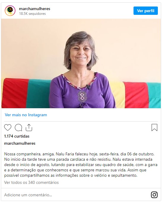 Despedida de Nalu Faria  Marcha Mundial das Mulheres